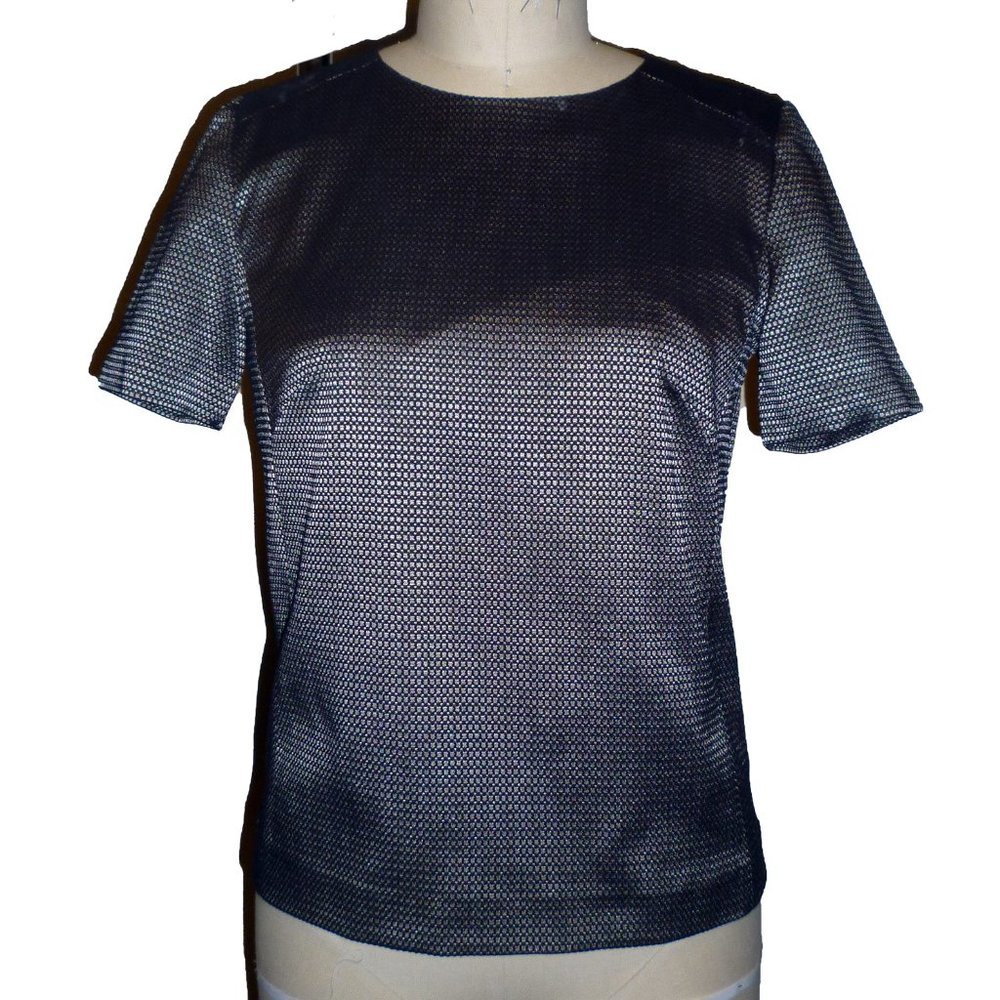 Halogen Grey Short Sleeve Jacquard Top | Size XS
